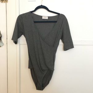Grey, v-neck body suit
